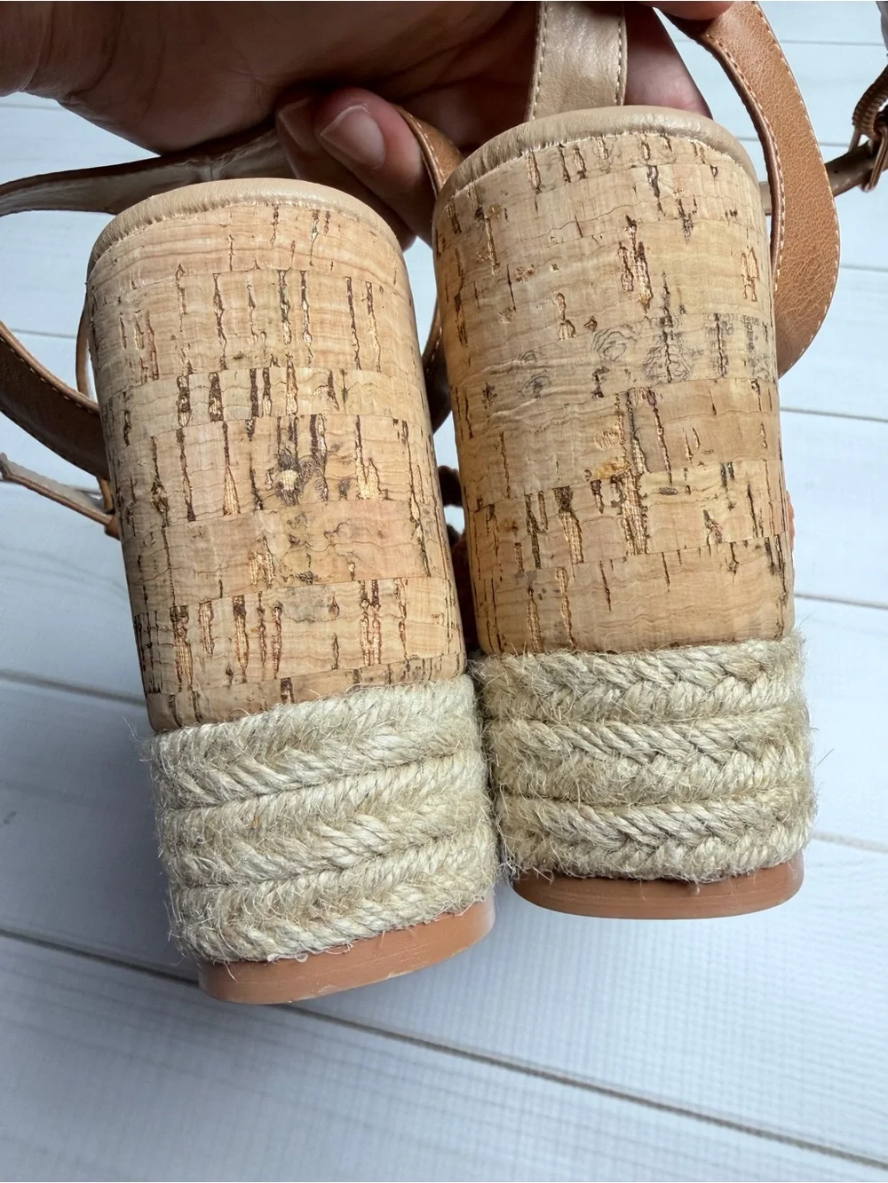 JANE AND THE SHOE Lily Cork Caged Espadrille Wedge Sandals - Size 7.5